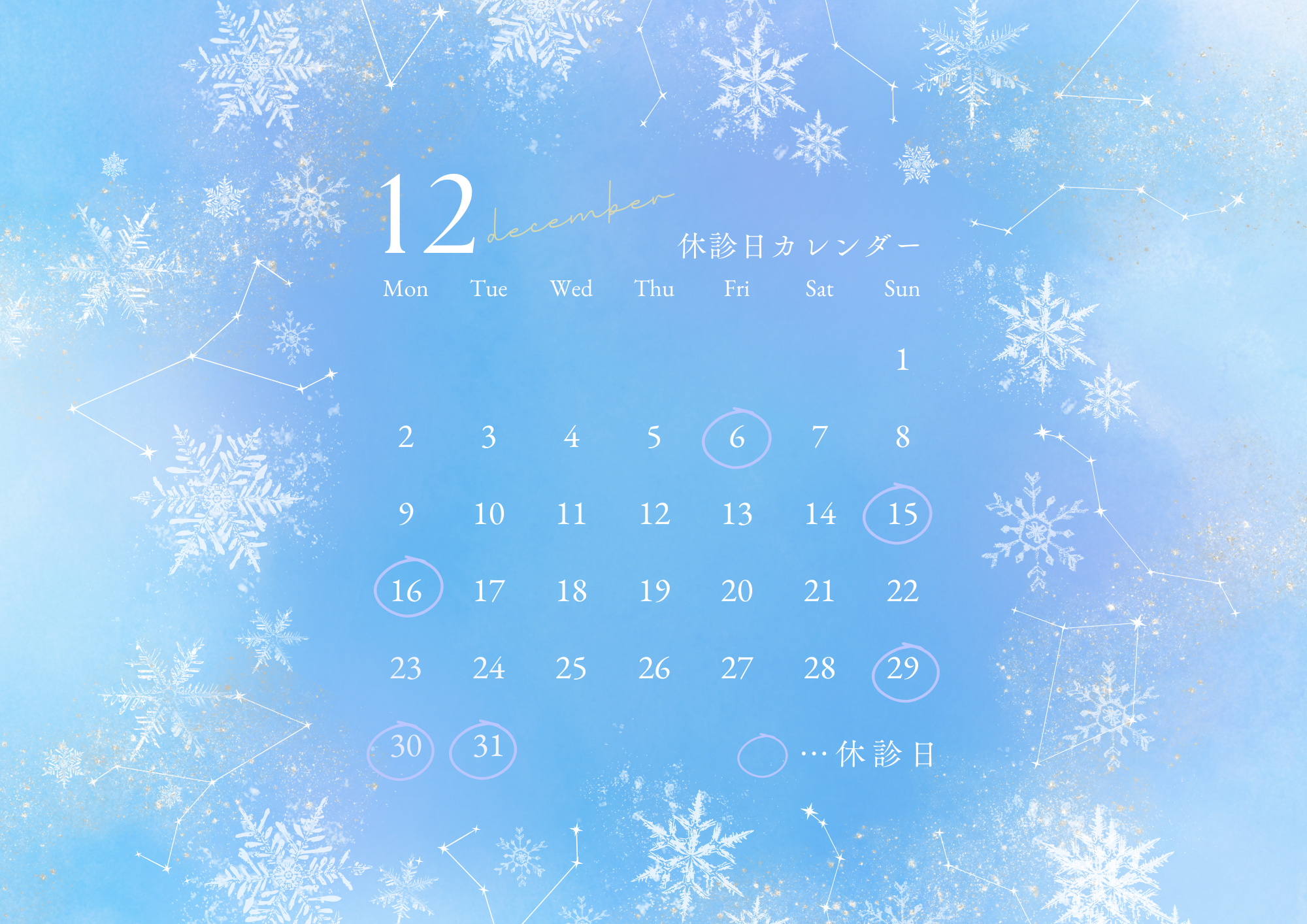 12月の休診日のお知らせです☃❄